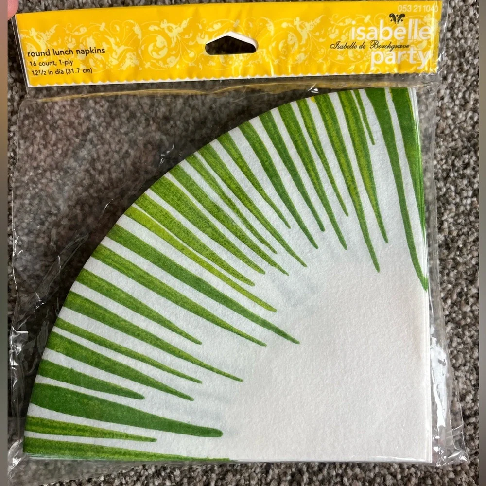 Green and White Palm Leaf Plate Set 16 napkins 14 paper plates